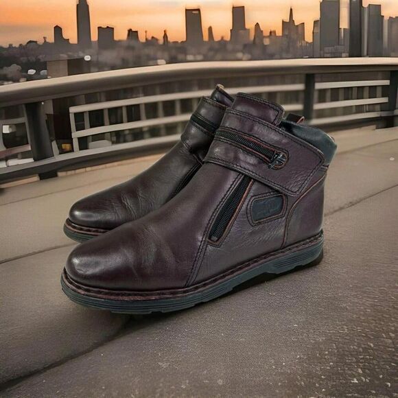 KRISBUT Men's Brown Leather Boots Size 42 US 9 Zippered Ankle Fashion Boot - Picture 1 of 12